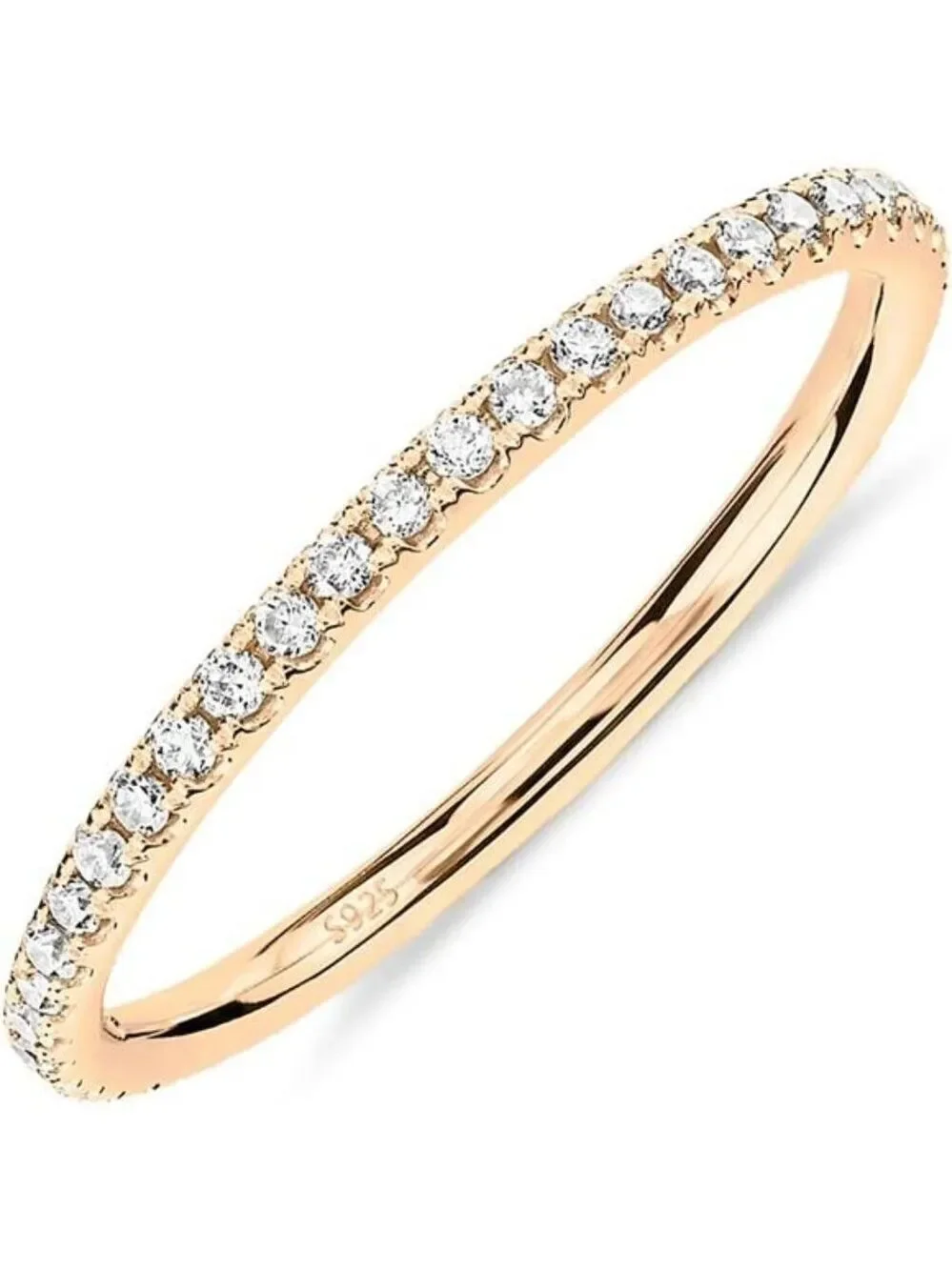 14K Gold Plated Sterling Silver CZ Eternity Stackable Ring Thin Wedding Band Wom